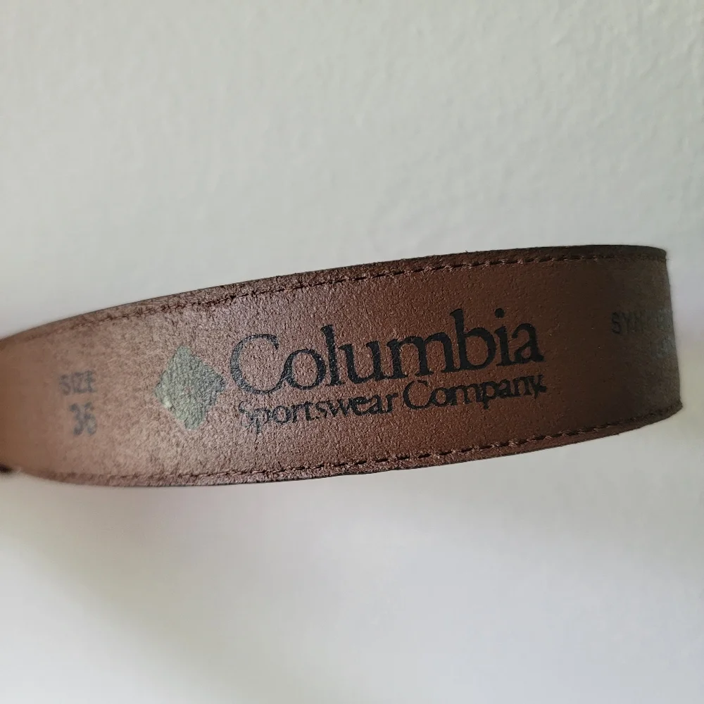 Columbia Brown Faux Leather Belt Sz 36 Excellent Condition Cowboy Western Preppy
